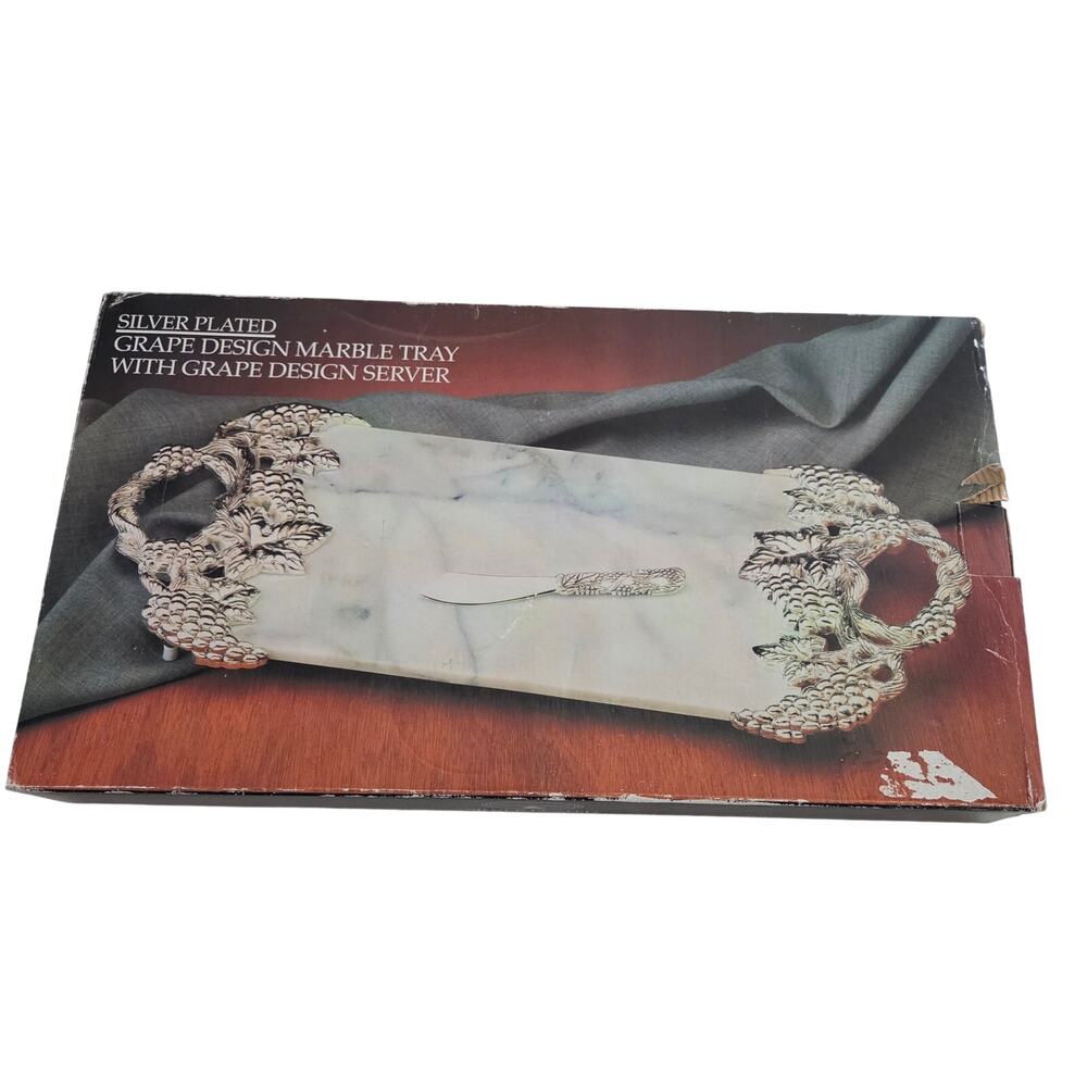 Vintage Godinger Paul Revere Silversmiths Silver Plated Marble Tray Grape Design